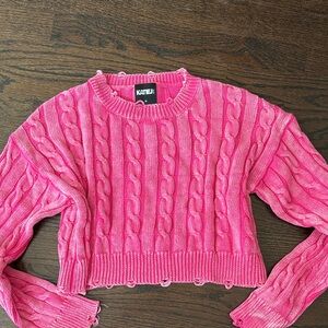 Katie J NYC Bright Pink Cable Knit Sweater